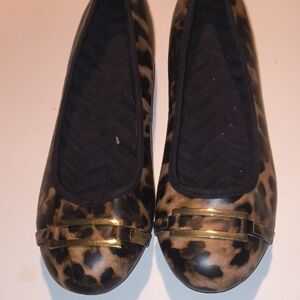 Avon Leopard Print Flats with Gold Accent